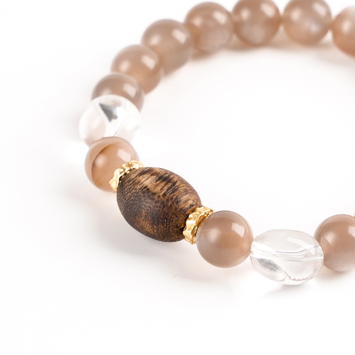 Moonstone, White Crystal & Agarwood Bracelet|Tranquil Focus Crystal Bracelet