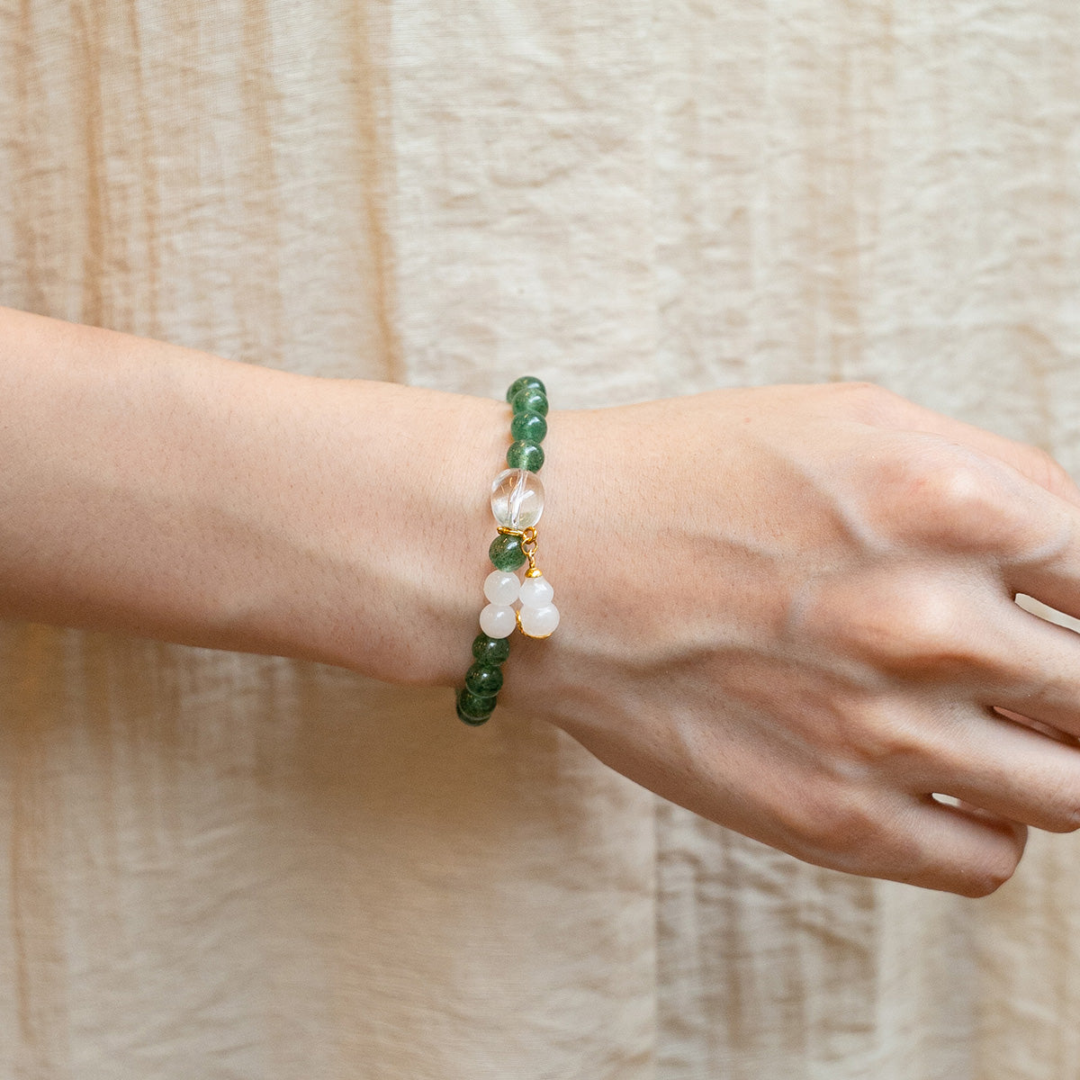 Green Strawberry Crystal & Jade Gourd Bracelet 6mm|Attract Health