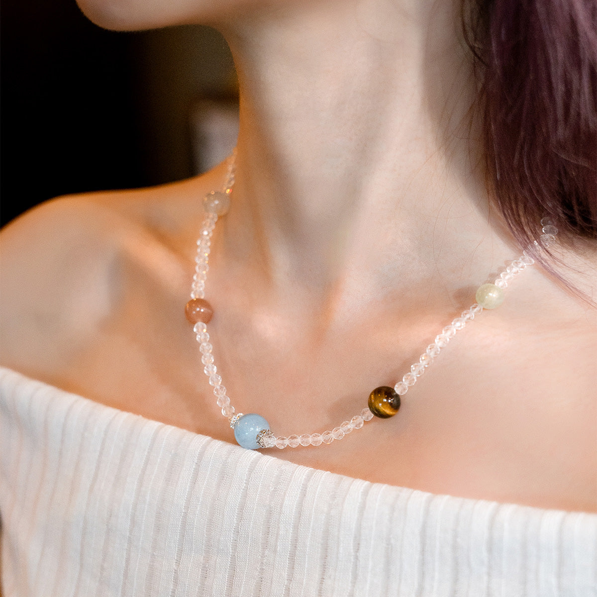 Tirana Clear Quartz & Aquamarine Necklace 42.5cm
