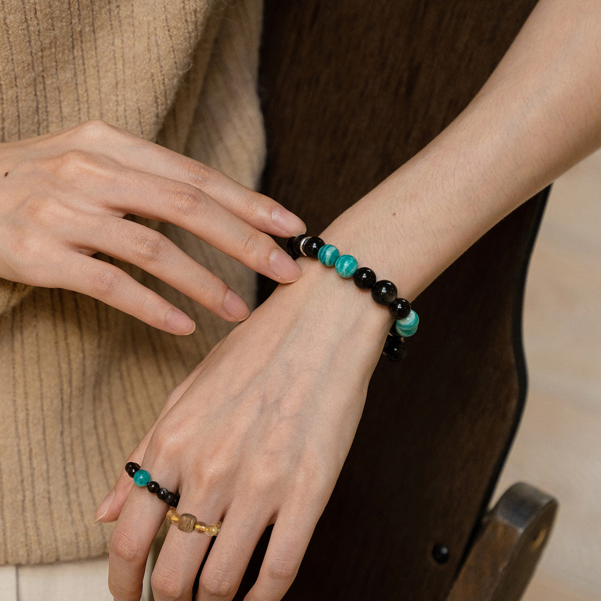 Balance & Clarity Black Obsidian Amazonite & White Crystal Bracelet