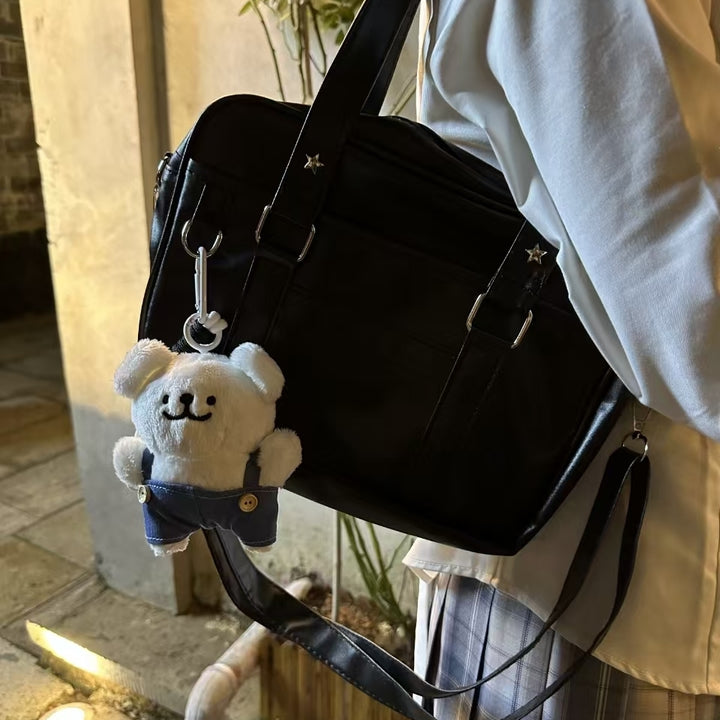 Cute Denim Overalls Dog Plush Keychain