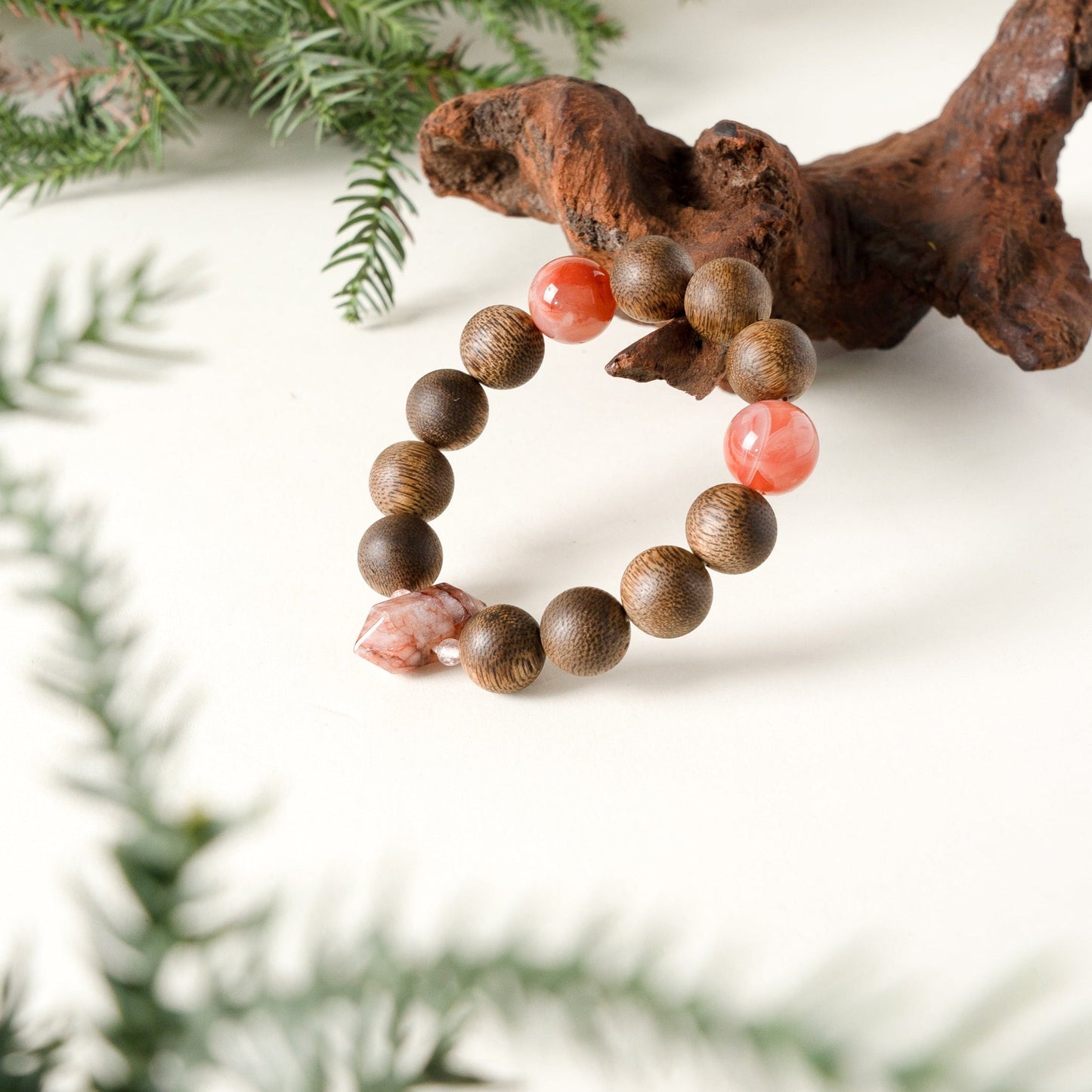 Ember Wood & Carnelian Vitality Crystal Bracelet 12mm