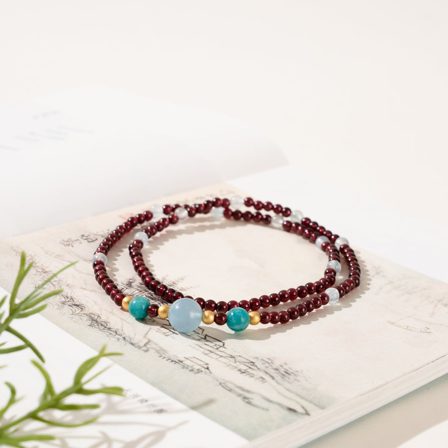 Garnet Aquamarine Amazonite Necklace&Bracelet - Natural Gemstone Jewelry