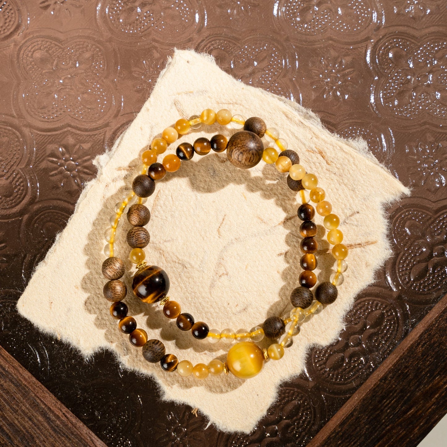 Tiger Eye & Rutilated Quartz & Agarwood Crystal Bracelet