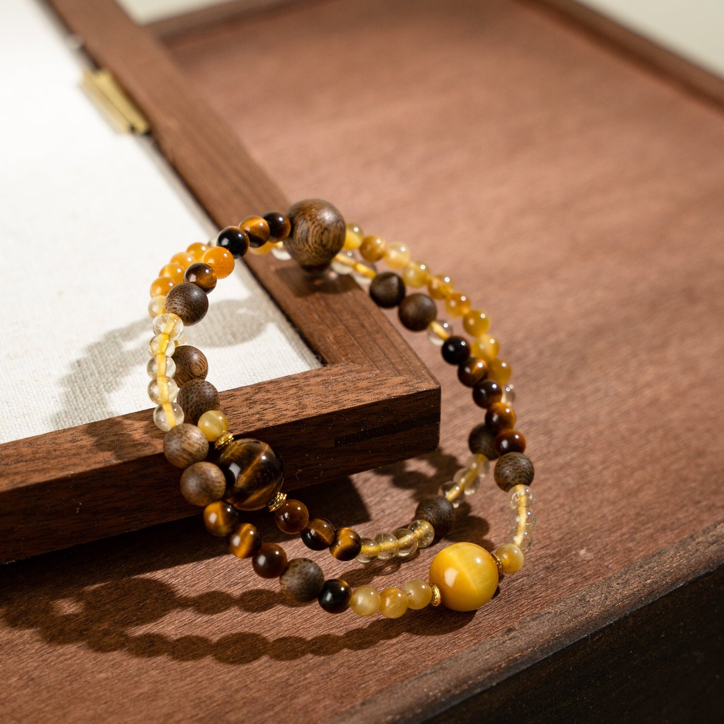 Tiger Eye & Rutilated Quartz & Agarwood Crystal Bracelet