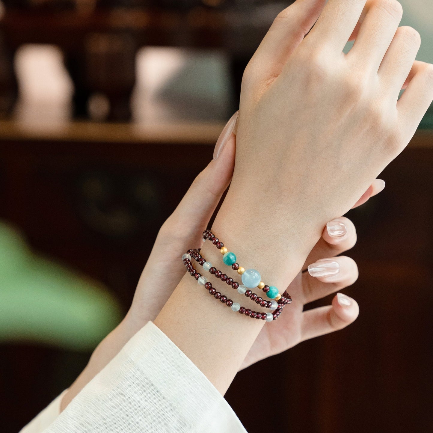 Garnet Aquamarine Amazonite Necklace&Bracelet - Natural Gemstone Jewelry