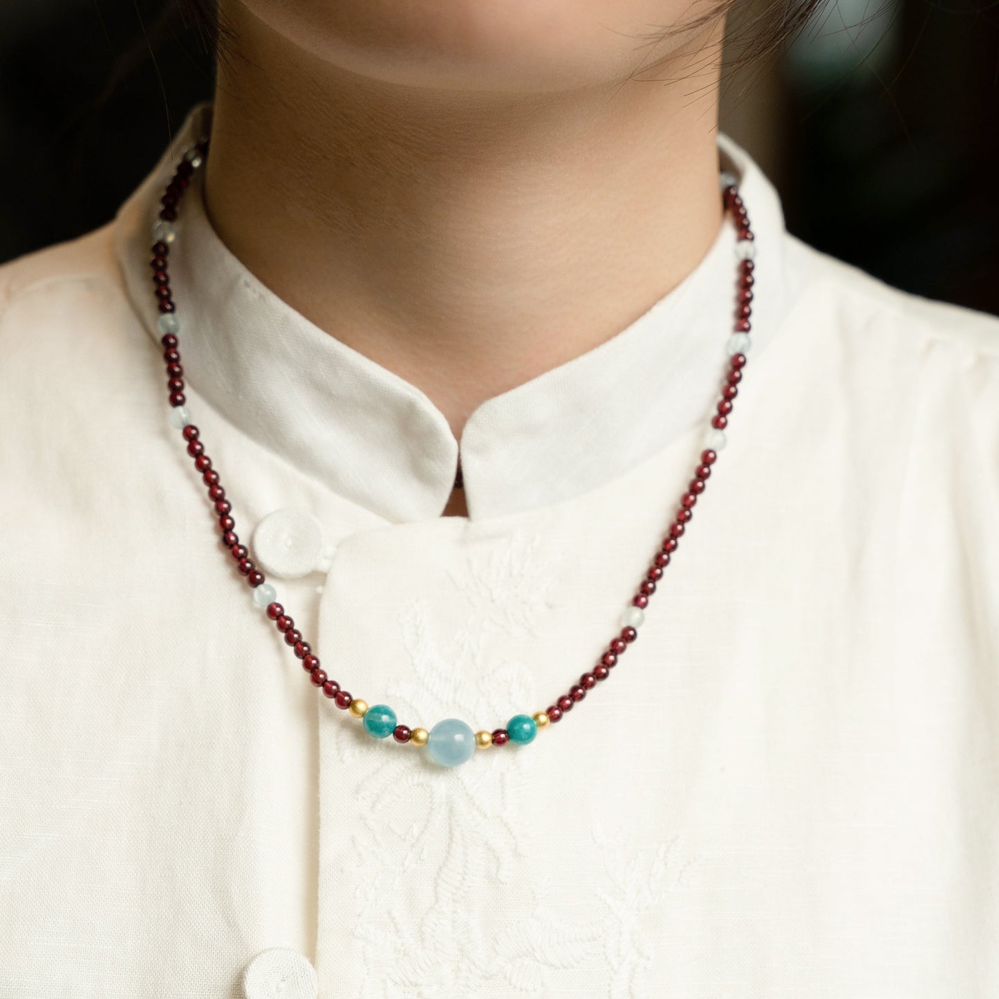 Garnet Aquamarine Amazonite Necklace&Bracelet - Natural Gemstone Jewelry