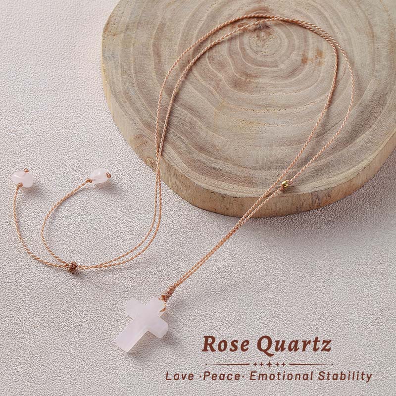 Natural Crystal Cross Pendant Necklace - Unisex & Couple Style