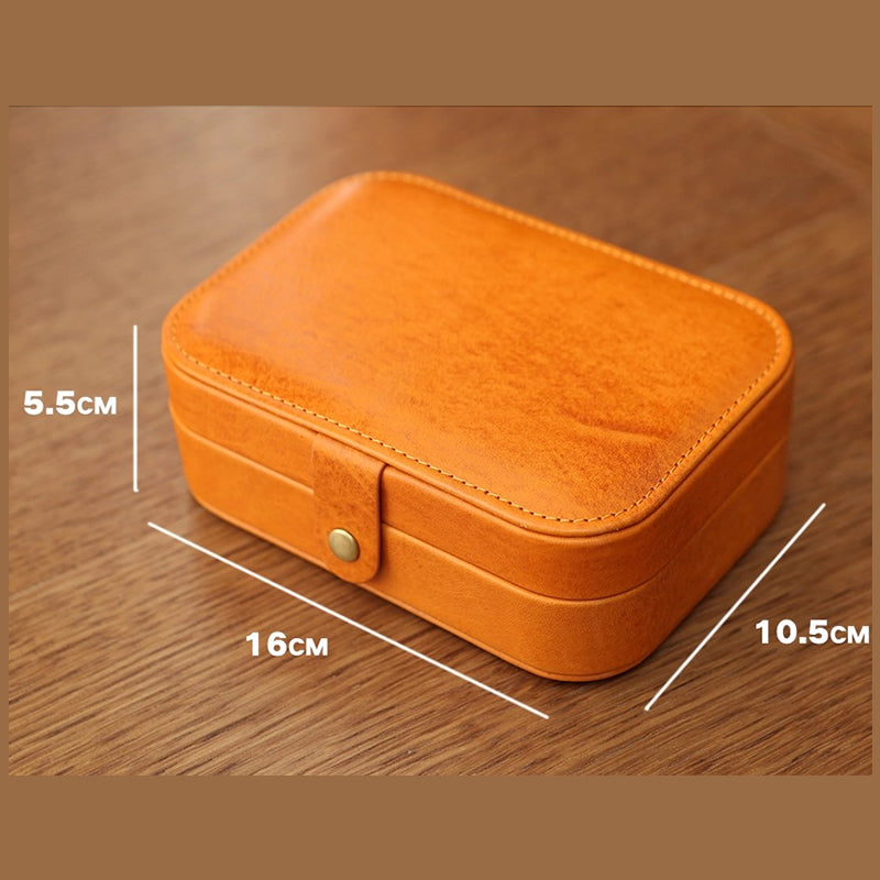 Necklace & Ring Storage Pouch, Cowhide Portable Jewelry Box, Genuine Leather Travel Accessory Case