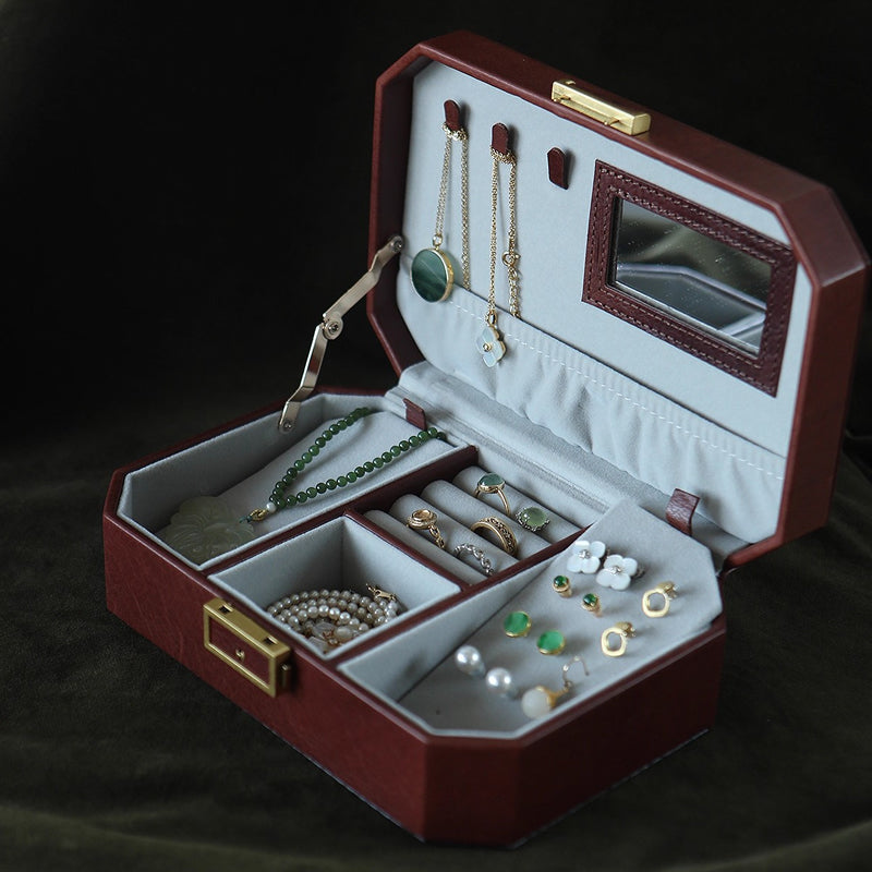 Delicate Genuine Leather Jewelry Box, Large Capacity Multi-compartment Storage Case