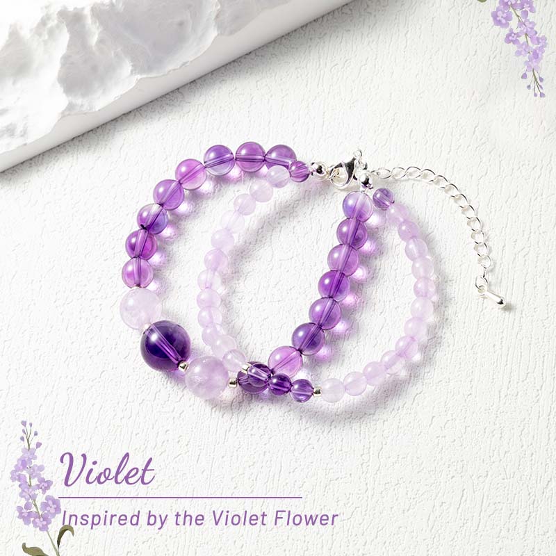 Natural White & Amethyst 2-Piece Stackable Bracelet