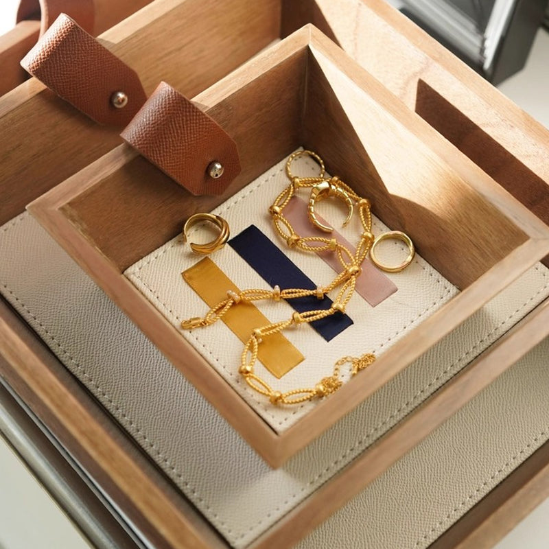 Leather Color-blocked Ribbon Tray, Jewelry Organizer Dish