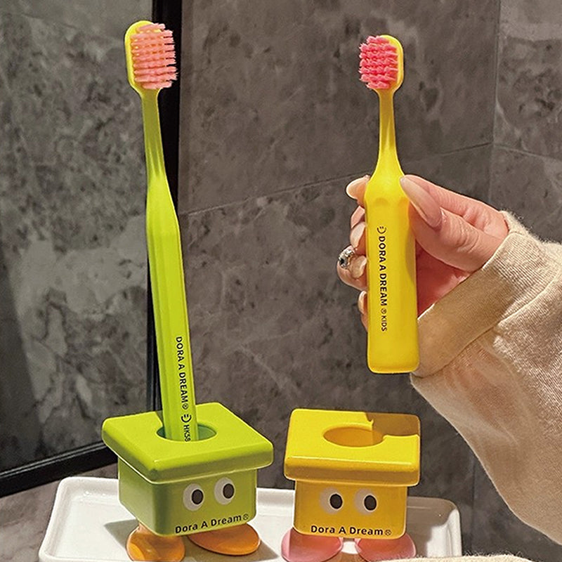 Kids Cartoon Stool Toothbrush Holder - No-Drill Bathroom Organizer, Multi-Color