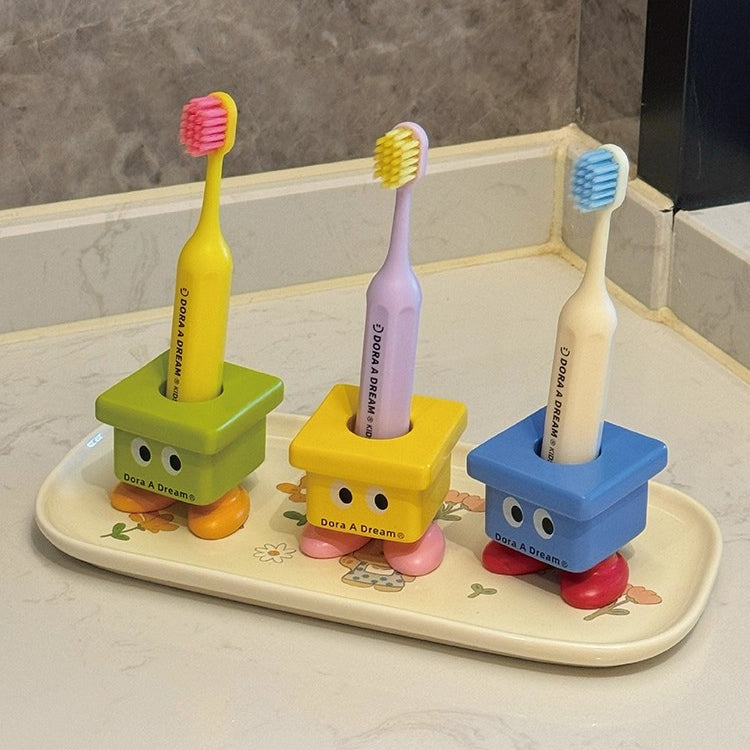 Kids Cartoon Stool Toothbrush Holder - No-Drill Bathroom Organizer, Multi-Color