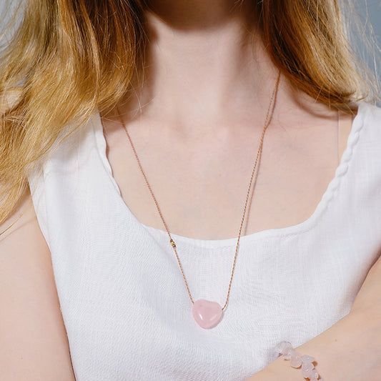 Natural Crystal Heart Pendant Necklace