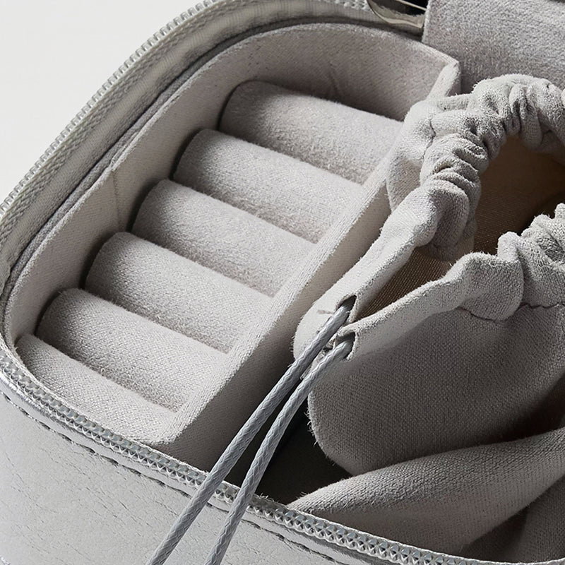 Premium Black & Silver Jewelry Storage Box, Elegant Portable Travel Case for Accessories