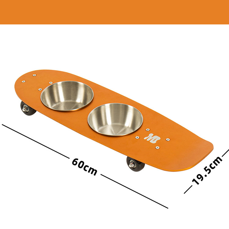 Skateboard Design Stainless Steel Pet Bowl - Large Mouth Durable Cat/Dog Bowl
