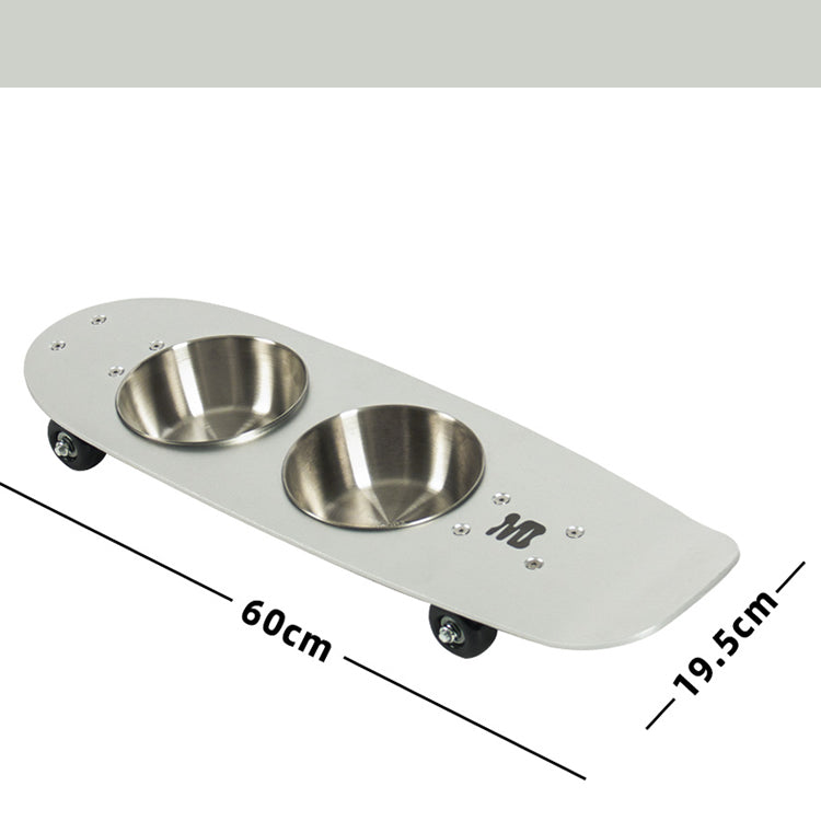 Skateboard Design Stainless Steel Pet Bowl - Large Mouth Durable Cat/Dog Bowl