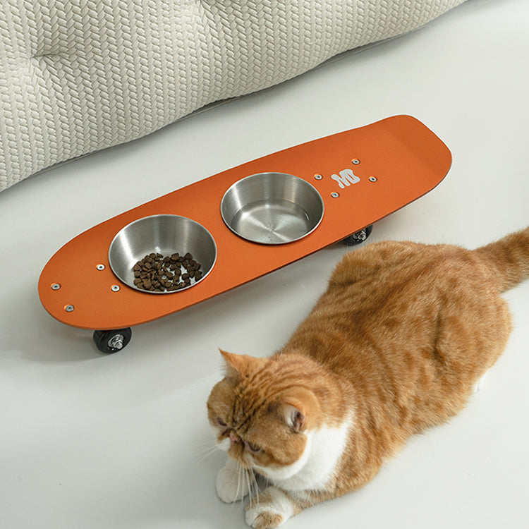 Skateboard Design Stainless Steel Pet Bowl - Large Mouth Durable Cat/Dog Bowl