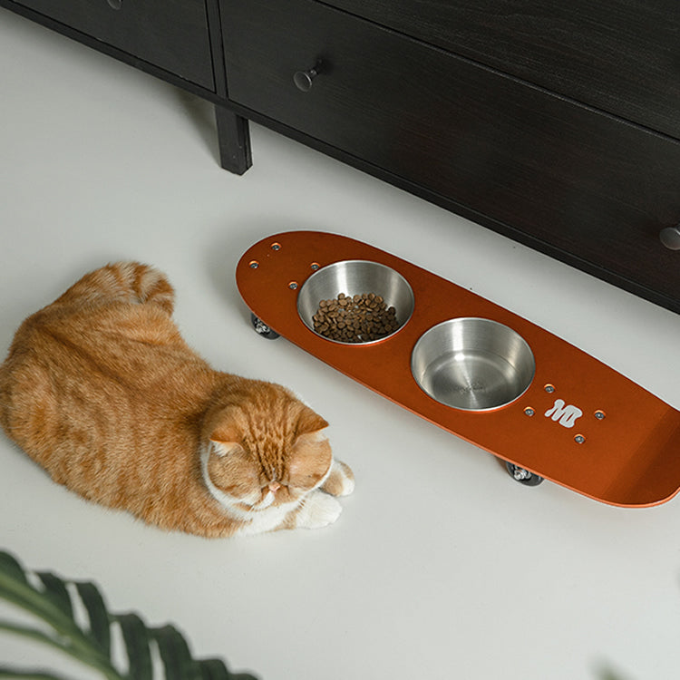 Skateboard Design Stainless Steel Pet Bowl - Large Mouth Durable Cat/Dog Bowl
