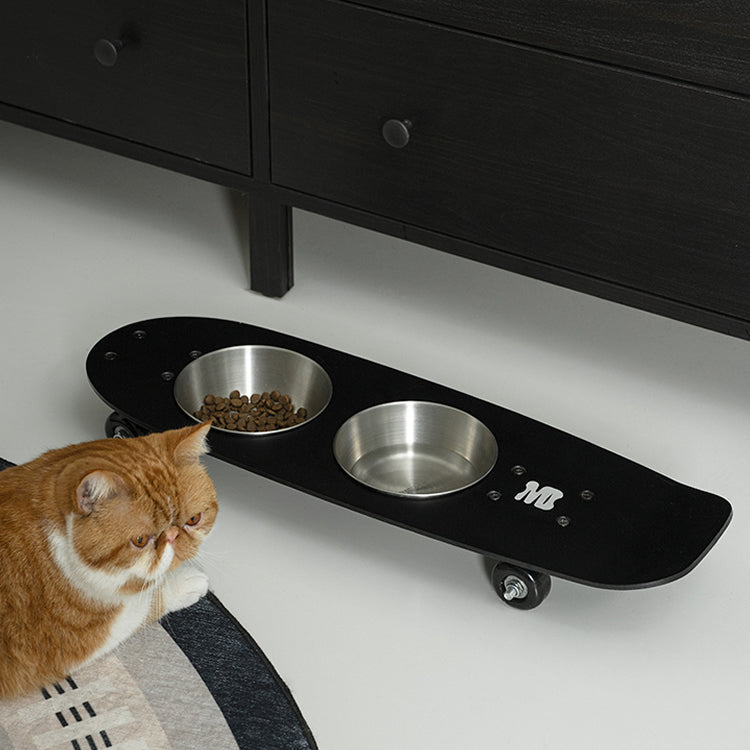 Skateboard Design Stainless Steel Pet Bowl - Large Mouth Durable Cat/Dog Bowl
