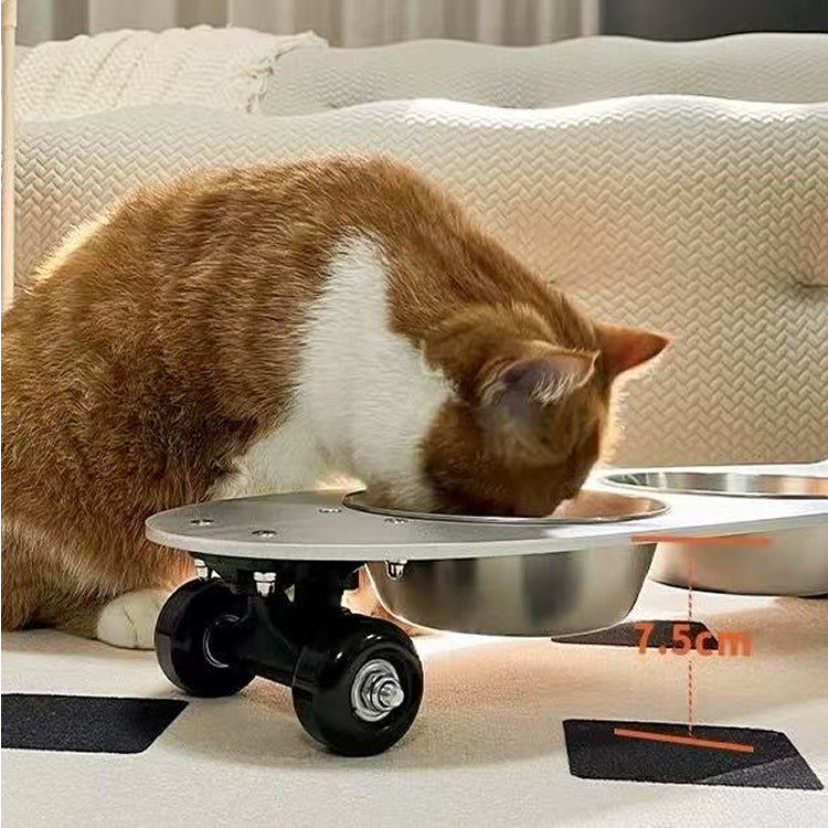 Skateboard Design Stainless Steel Pet Bowl - Large Mouth Durable Cat/Dog Bowl