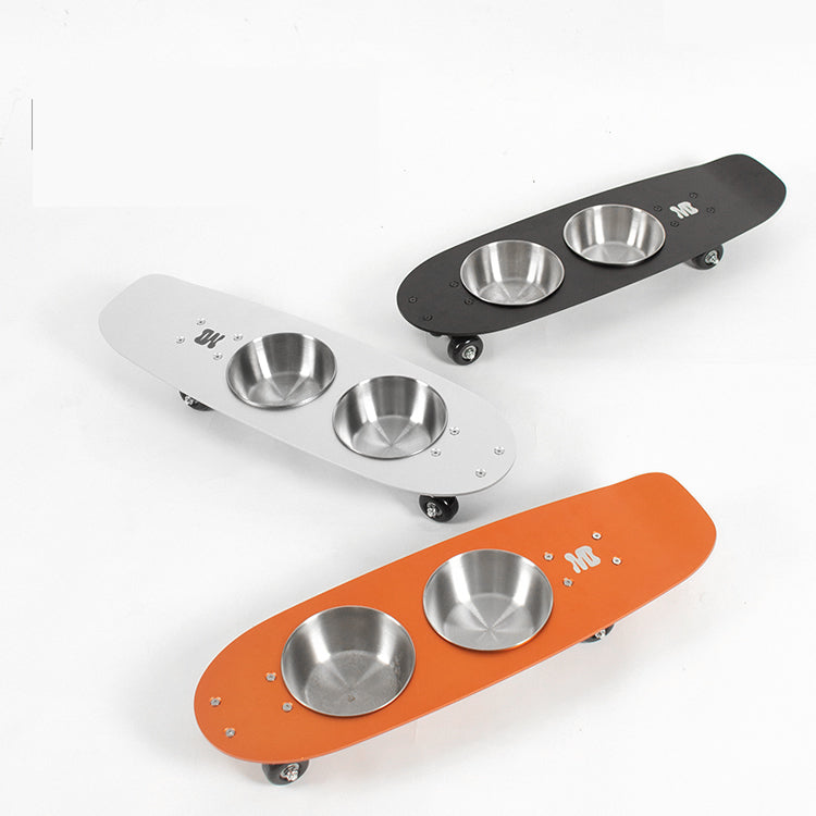 Skateboard Design Stainless Steel Pet Bowl - Large Mouth Durable Cat/Dog Bowl