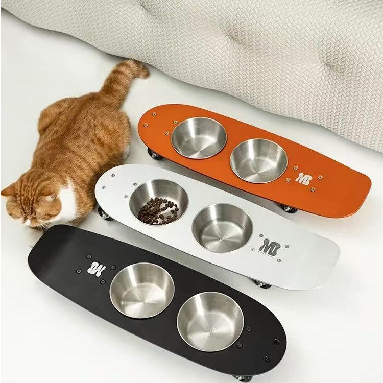 Skateboard Design Stainless Steel Pet Bowl - Large Mouth Durable Cat/Dog Bowl