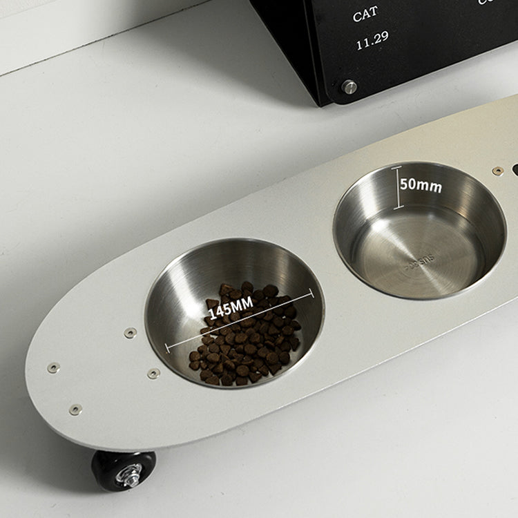 Skateboard Design Stainless Steel Pet Bowl - Large Mouth Durable Cat/Dog Bowl