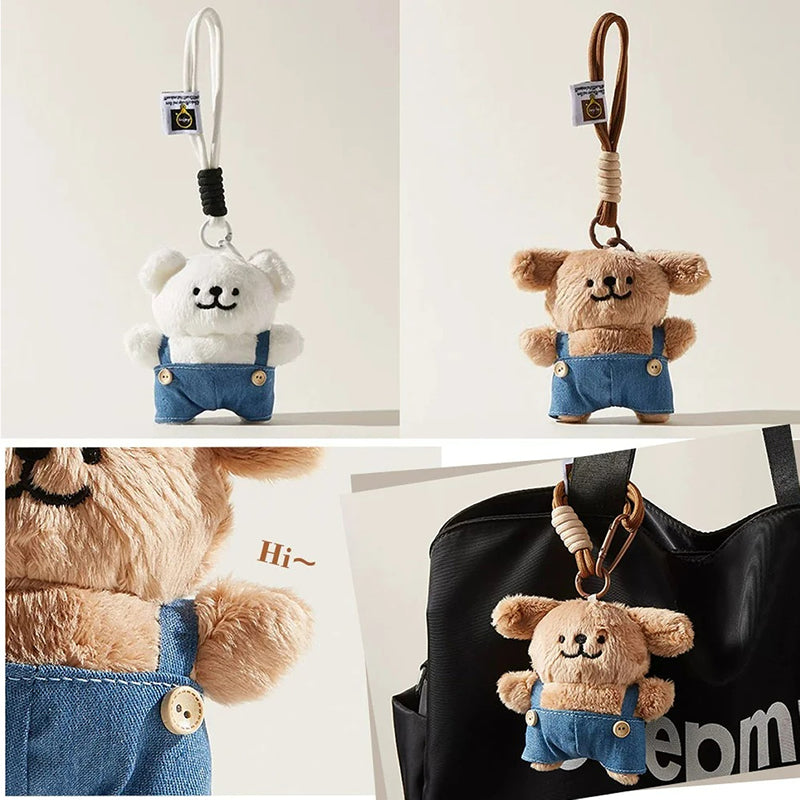 Cute Denim Overalls Dog Plush Keychain