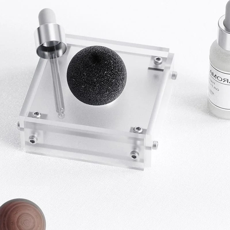 Modern Square Acrylic Aroma Diffuser Holder with Black Volcanic Stone - Reusable Scented Home Decor for Living Room, Dining Table, Study Desk
