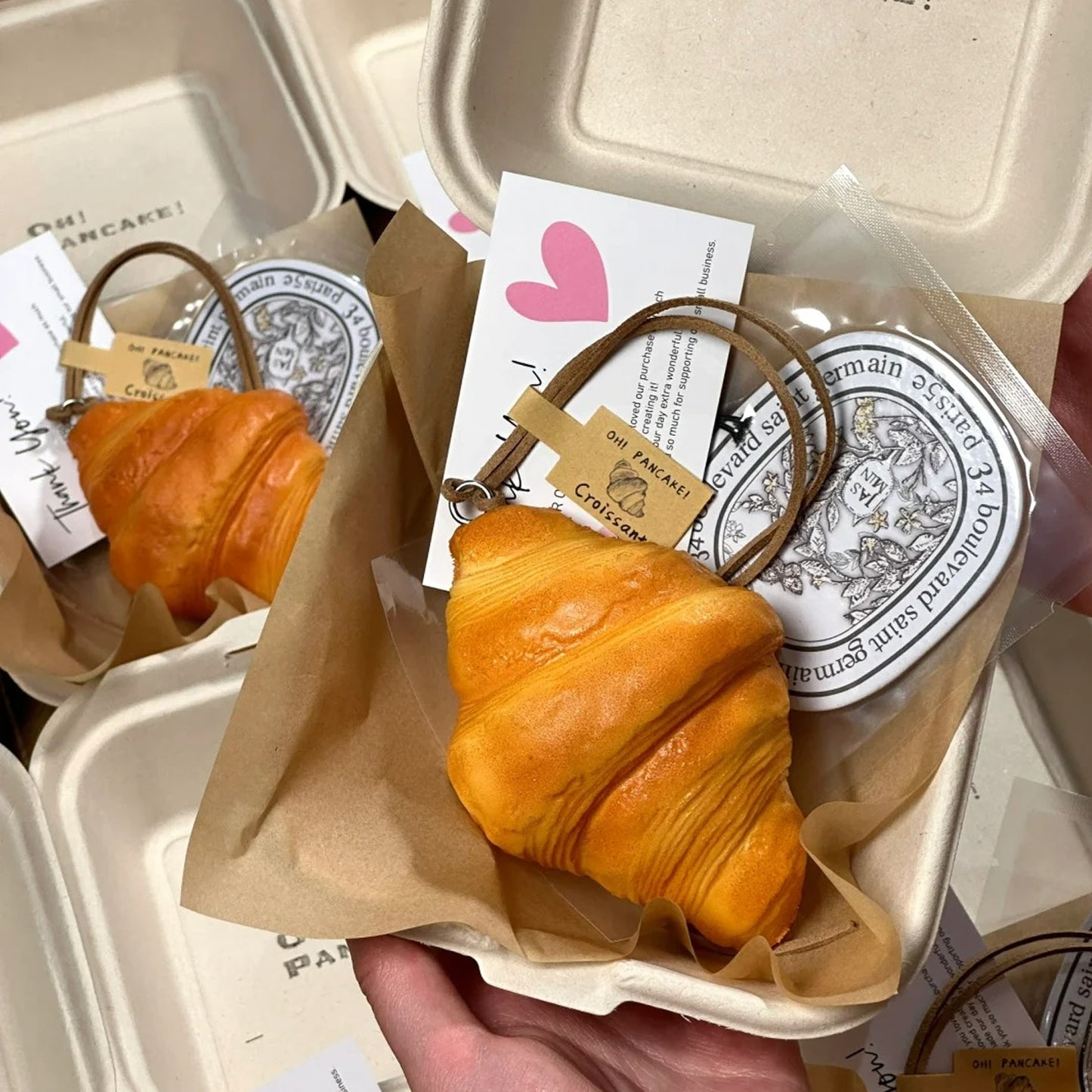 Handmade Bread Stress Relief Charm| Croissant/Bagel/EGG TART Car Hanging Decor | Universal Squishy Keychain for Door/Bag