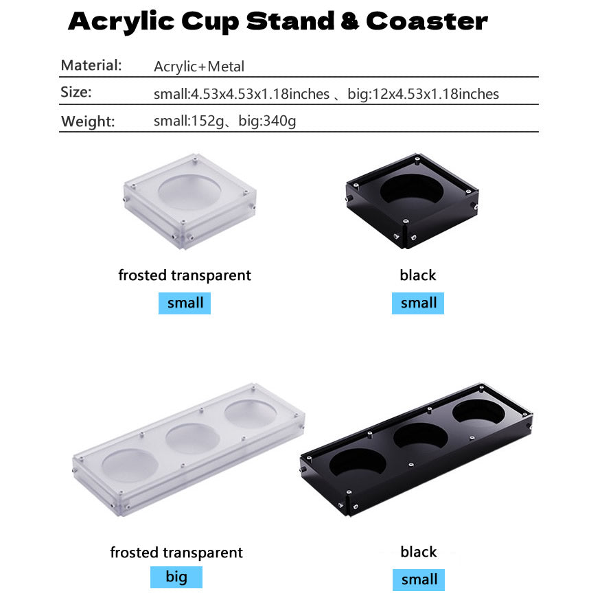 Non-Slip Acrylic Coaster & Cup Holder | Heat-Resistant for Coffee & Tea | Frosted Clear/Black | Recessed Design