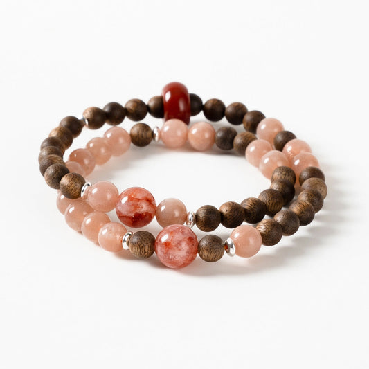 Sunstone, Red Rutilated Quartz, Southern Red Agate & Agarwood Beaded Bracelet