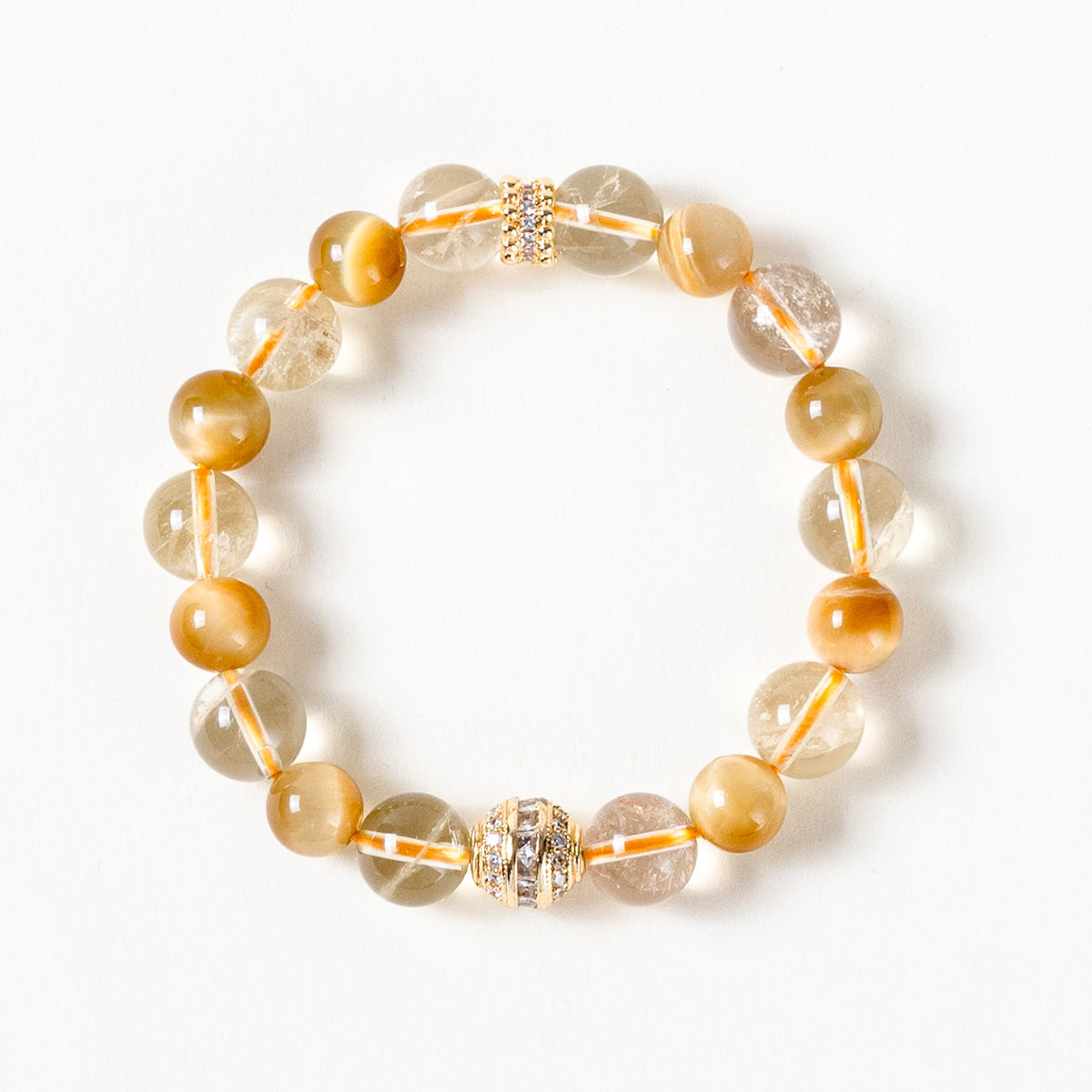 Citrine & Tiger Eye Beaded Bracelet  with Silver-Plated Accent 10mm