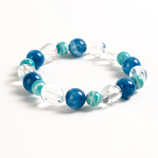 Ocean Soul Crystal Bracelet Blue Apatite, Amazonite and Clear Quartz Bracelet for Emotional Calmness and Focus