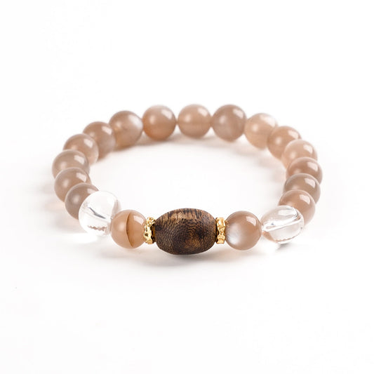 Moonstone, White Crystal & Agarwood Bracelet|Tranquil Focus Crystal Bracelet