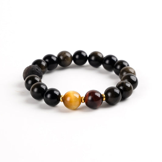 Gold Tiger Eye, Red Tiger Eye & Obsidian Bracelet for Wealth & Love Enhancement