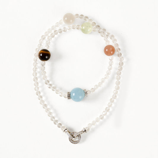 Tirana Clear Quartz & Aquamarine Necklace 42.5cm