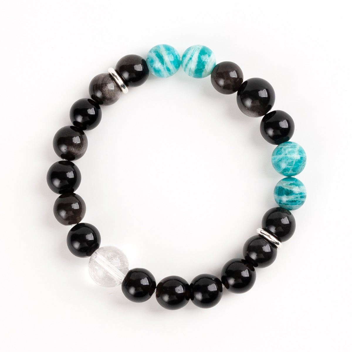 Balance & Clarity Black Obsidian Amazonite & White Crystal Bracelet