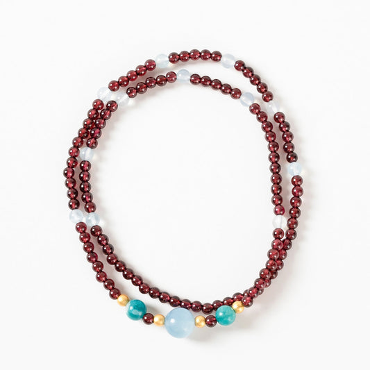 Garnet Aquamarine Amazonite Necklace&Bracelet - Natural Gemstone Jewelry