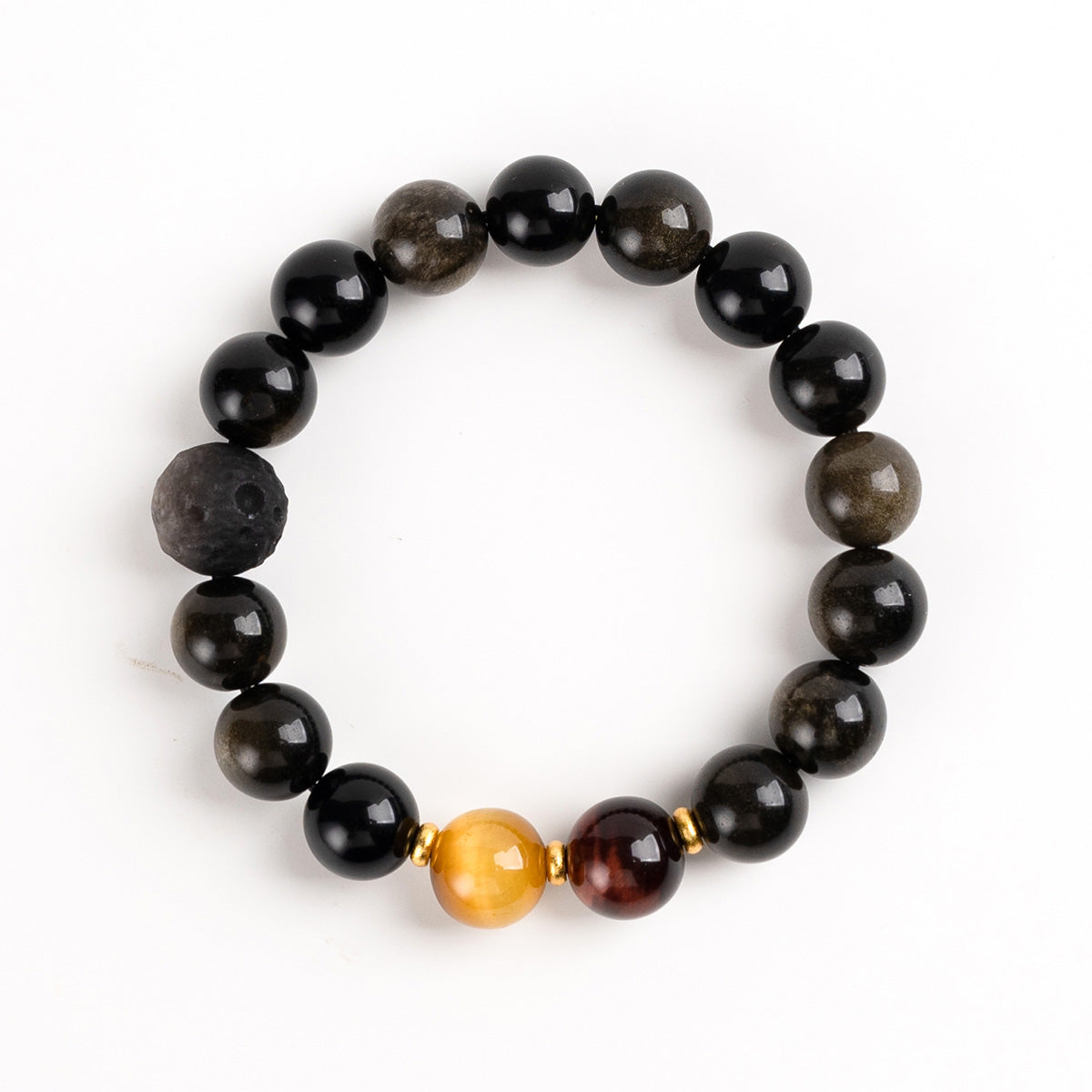 Gold Tiger Eye, Red Tiger Eye & Obsidian Bracelet for Wealth & Love Enhancement
