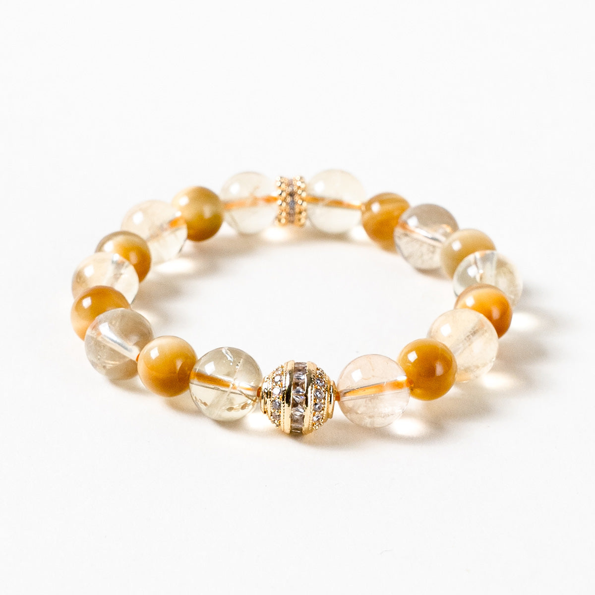 Citrine & Tiger Eye Beaded Bracelet  with Silver-Plated Accent 10mm