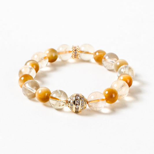 Citrine & Tiger Eye Beaded Bracelet  with Silver-Plated Accent 10mm