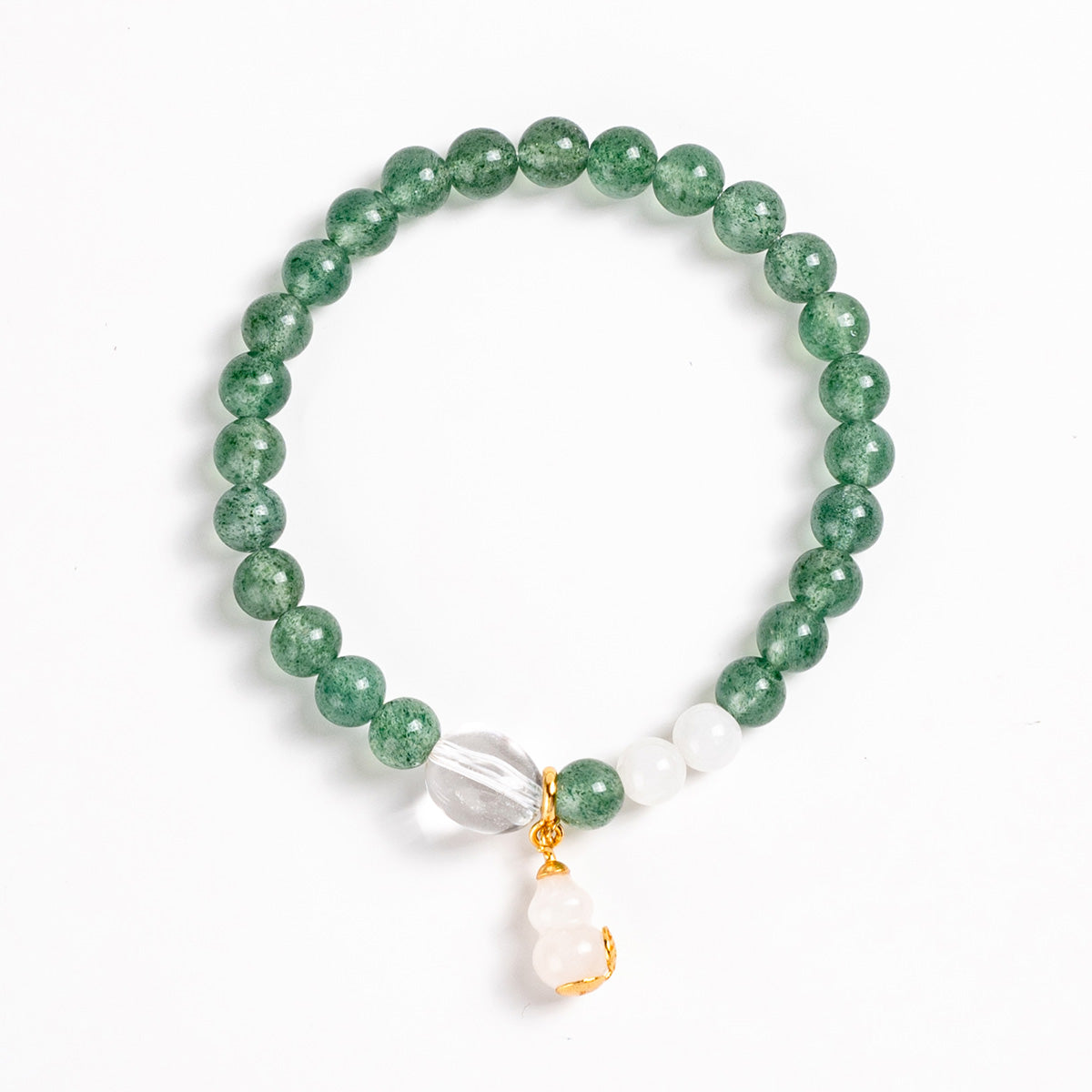 Green Strawberry Crystal & Jade Gourd Bracelet 6mm|Attract Health