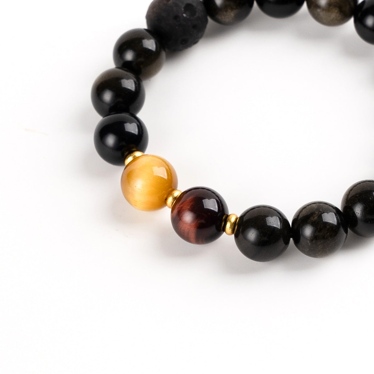 Gold Tiger Eye, Red Tiger Eye & Obsidian Bracelet for Wealth & Love Enhancement