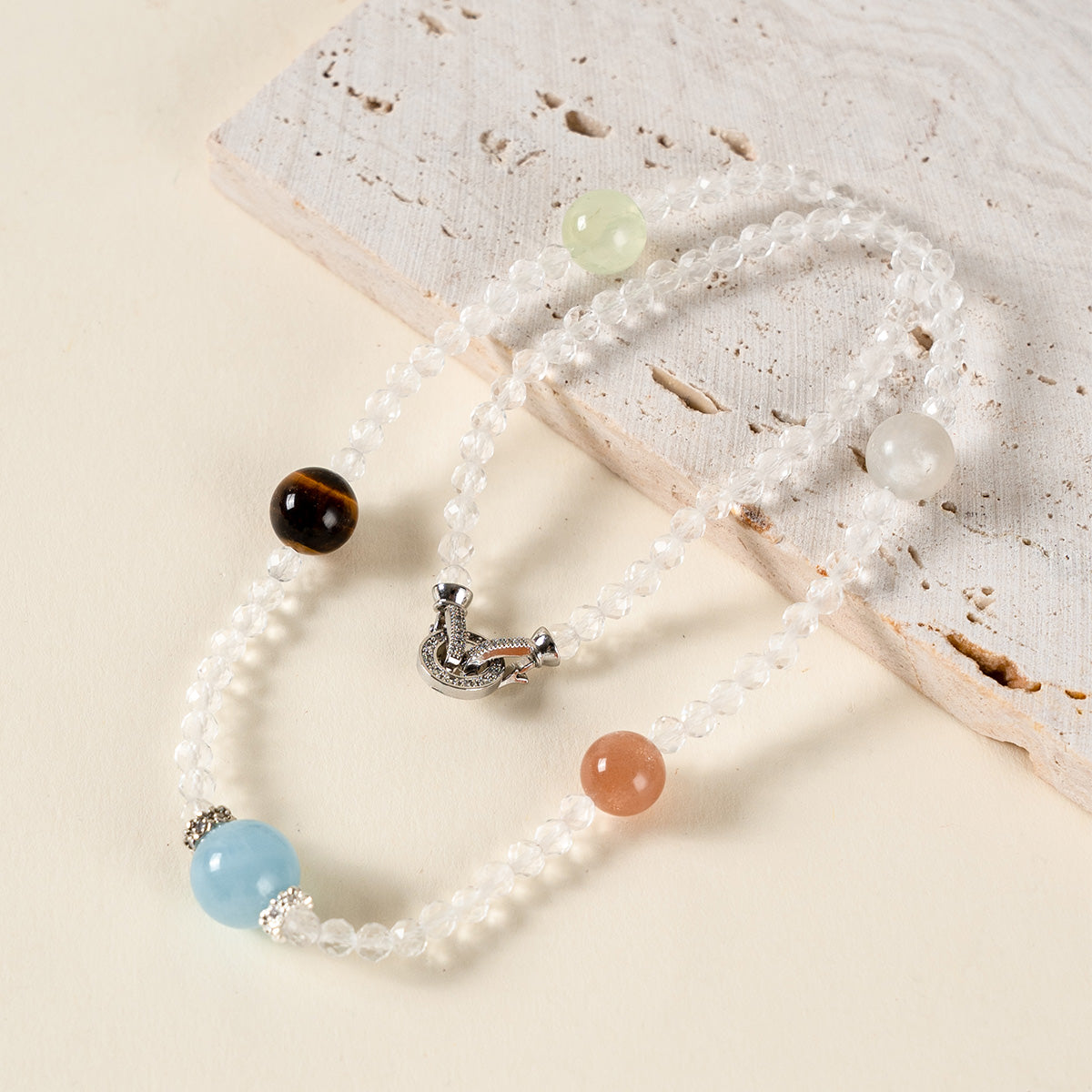 Tirana Clear Quartz & Aquamarine Necklace 42.5cm
