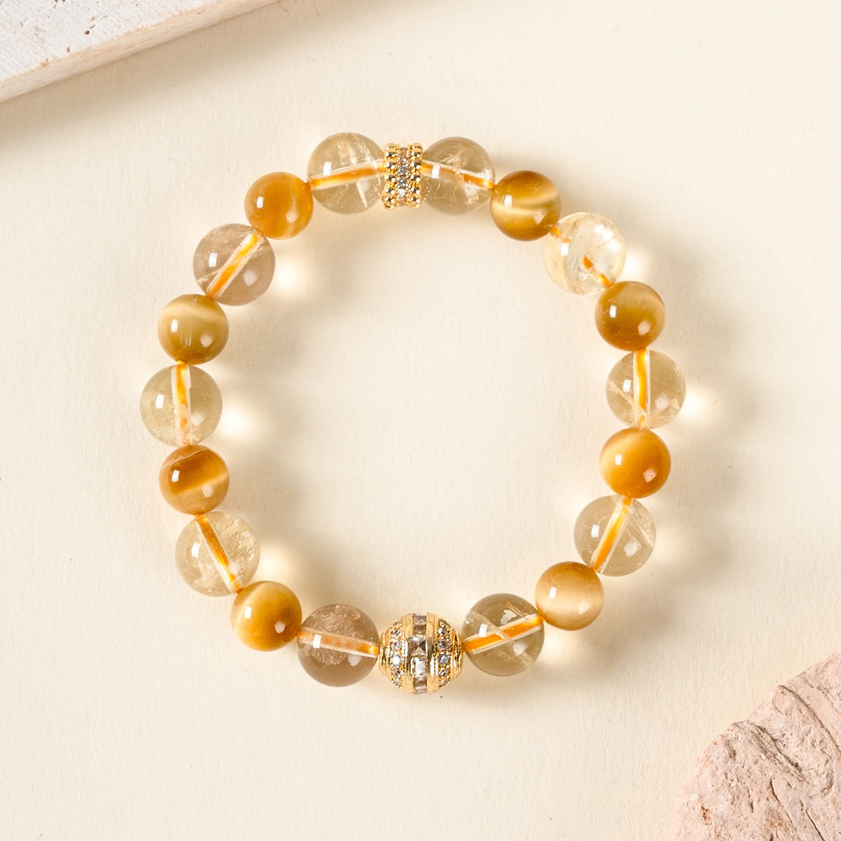 Citrine & Tiger Eye Beaded Bracelet  with Silver-Plated Accent 10mm