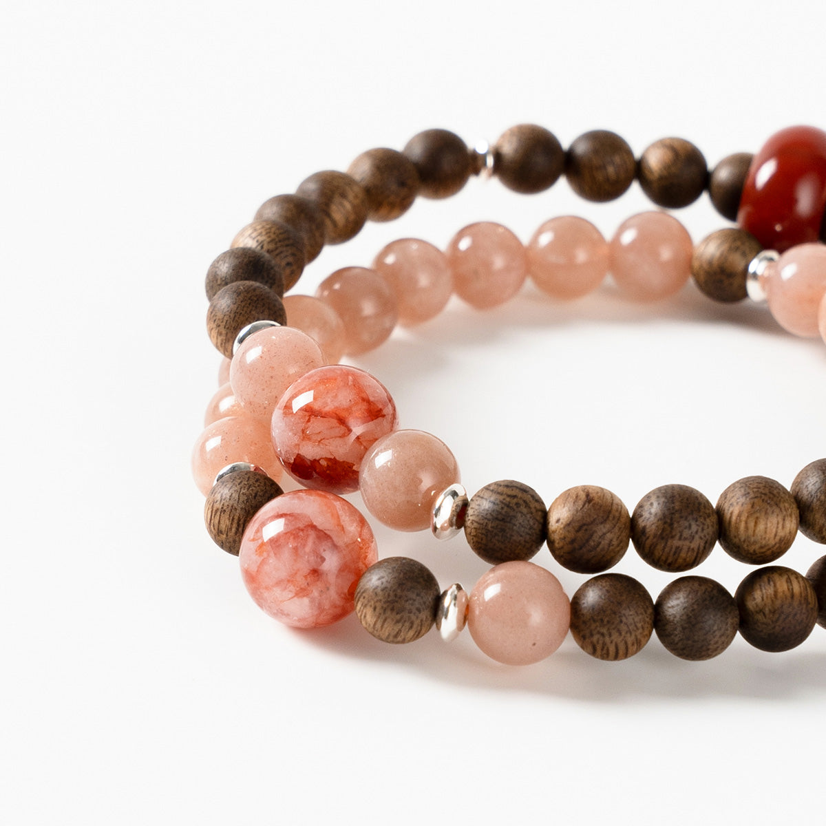 Sunstone, Red Rutilated Quartz, Southern Red Agate & Agarwood Beaded Bracelet