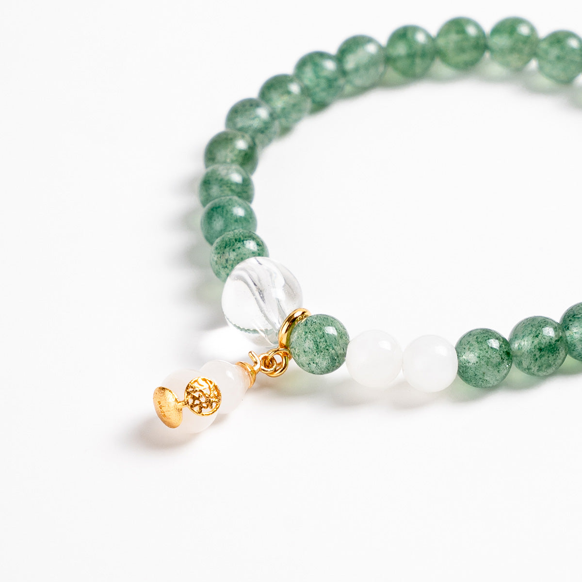 Green Strawberry Crystal & Jade Gourd Bracelet 6mm|Attract Health